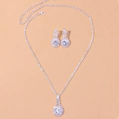 1шт ожерелье и 1 пара серьги-подвески с цирконом Shein
