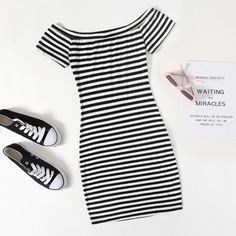 Полосатый Повседневный Платье Shein