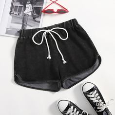 С батом перед Одноцветный Повседневный Шорты Shein