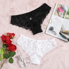2 пакета трусики с цветочным кружевом Shein