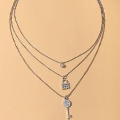 Многослойное ожерелье с ключом, замком и стразами Shein