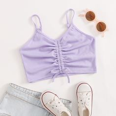 Вязаная майка в рубчик на кулиске для девочек Shein