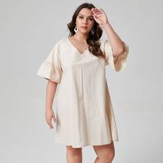 Полый Одноцветный Повседневный Платья размер плюс Shein