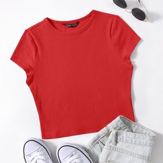 Вязаная футболка в рубчик Shein