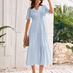 С оборками Одноцветный Бохо Платье Shein
