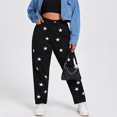 Джинсы размера плюс с высокой талией и принтом звезды Shein