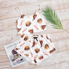 Пижама на бретельках с принтом пиццы Shein