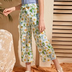 Карман Цветочный Бохо Брюки для девочек Shein