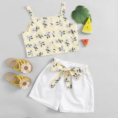 Пояс Со цветочками Бохо Комплект из двух предметов для девочек Shein