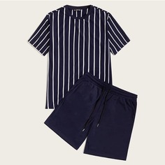 Мужские топ в полоску и шорты на кулиске Shein