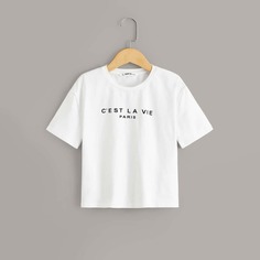 Топ с текстовым принтом для девочек Shein