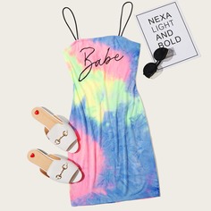 Разноцветное платье с текстовым принтом Shein