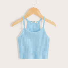 Однотонная вязаная майка для девочек Shein