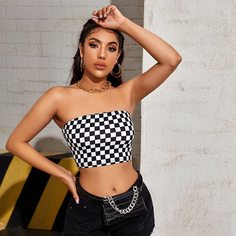 Клетчатый топ без бретелек Shein