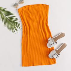 Неоновое оранжевое вязаное платье без бретелек Shein