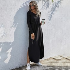 Однотонное платье с разрезом Shein