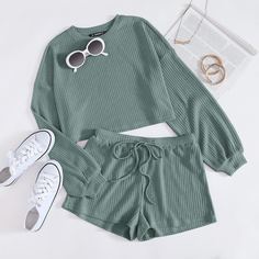 Трикотажный топ и шорты на кулиске Shein