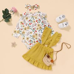 Боди с цветочным принтом и платье с повязкой для девочек Shein