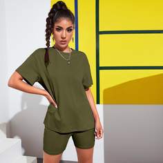 Однотонный топ и байкерские шорты Shein