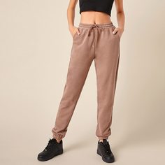 Однотонные спортивные брюки на кулиске Shein