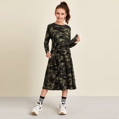 Платье с камуфляжным принтом и узлом для девочек Shein