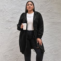 Однотонное пальто с капюшоном размера плюс Shein