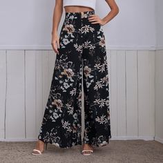 Застежка Цветочный Бохо Брюки Shein