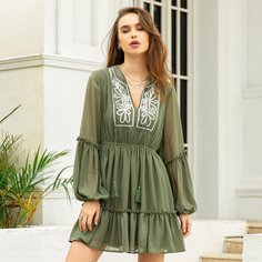 с вышивкой Элегантный Платье Shein