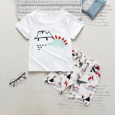 Шорты и футболка с мультипликационным принтом для мальчиков Shein