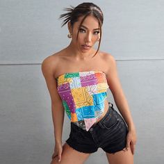 Топ без бретелек с рисунком пейсли Shein