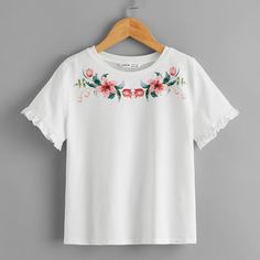 Оборка Цветочный Повседневный Футболки для девочек Shein