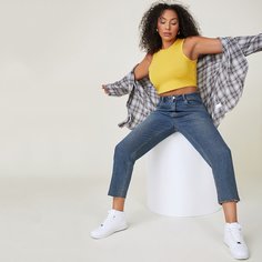 на пуговицах Одноцветный Джинсы размер плюс Shein