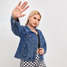 на пуговицах Одноцветный Повседневный Джинсовая куртка размера плюс Shein