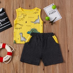 Шорты и майка с принтом динозавра для мальчиков Shein