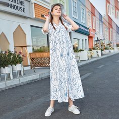 Платье-рубашка с графическим принтом и пуговицами Shein