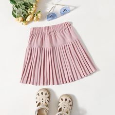 плиссированное Одноцветный Повседневный Юбки для девочек Shein