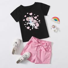Пояс Карикатура Повседневный Комплект из двух предметов для девочек Shein