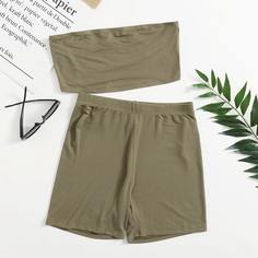 Однотонный топ без рукавов и велошорты Shein