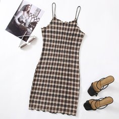 Волнистый край Клетчатый Повседневный Платья размер плюс Shein