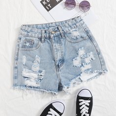 Рваные джинсовые шорты Shein