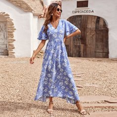 Многослойный Цветочный принт Бохо Платье Shein
