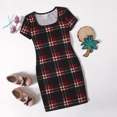 Платье в клетку для девочек Shein