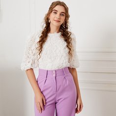 Сетчатый топ с рукавами фонариками Shein