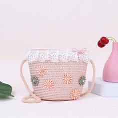 Соломенная сумка-ведро с цветком для девочек Shein