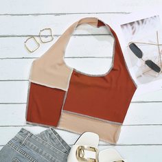 Двухцветный топ-халтер Shein