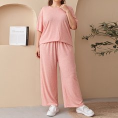 Вязаный топ и брюки размера плюс в рубчик Shein