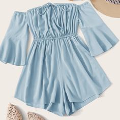 Однотонный комбинезон с открытыми плечами Shein