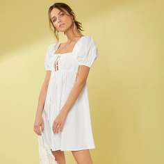 Однотонное платье с пышными рукавами Shein