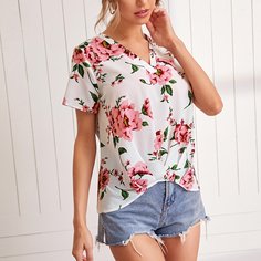 Асимметричный Цветочный Бохо Блузы Shein