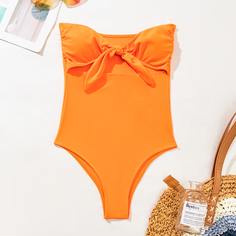 Слитный купальник с узлом и разрезом Shein